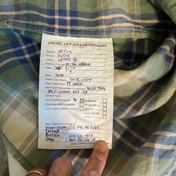 American Eagle Plaid Flannel Button Up Shirt Green Plaid Size Medium - Picture 4 of 4